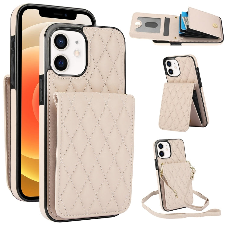 For iPhone 12 / 12 Pro YM015 Crossbody Rhombic Card Bag RFID Phone Case(White) - iPhone 12 / 12 Pro Cases by buy2fix | Online Shopping UK | buy2fix