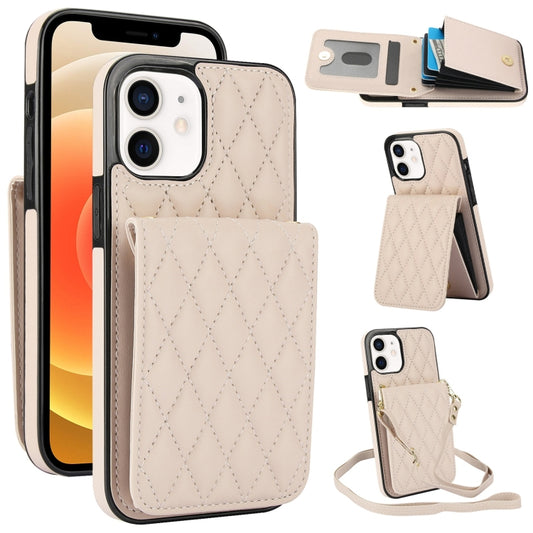 For iPhone 12 / 12 Pro YM015 Crossbody Rhombic Card Bag RFID Phone Case(White) - iPhone 12 / 12 Pro Cases by buy2fix | Online Shopping UK | buy2fix