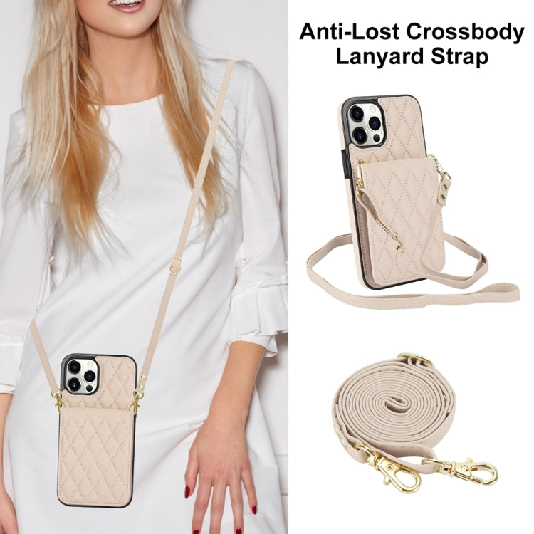 For iPhone 12 / 12 Pro YM015 Crossbody Rhombic Card Bag RFID Phone Case(White) - iPhone 12 / 12 Pro Cases by buy2fix | Online Shopping UK | buy2fix