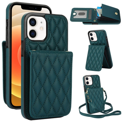 For iPhone 12 / 12 Pro YM015 Crossbody Rhombic Card Bag RFID Phone Case(Green) - iPhone 12 / 12 Pro Cases by buy2fix | Online Shopping UK | buy2fix