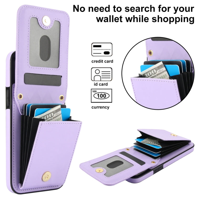 For iPhone 12 / 12 Pro YM015 Crossbody Rhombic Card Bag RFID Phone Case(Light Purple) - iPhone 12 / 12 Pro Cases by buy2fix | Online Shopping UK | buy2fix