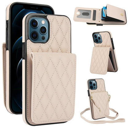 For iPhone 12 Pro Max YM015 Crossbody Rhombic Card Bag RFID Phone Case(White) - iPhone 12 Pro Max Cases by buy2fix | Online Shopping UK | buy2fix