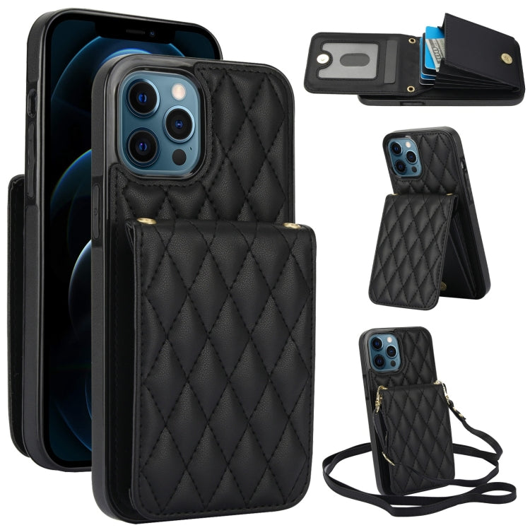 For iPhone 12 Pro Max YM015 Crossbody Rhombic Card Bag RFID Phone Case(Black) - iPhone 12 Pro Max Cases by buy2fix | Online Shopping UK | buy2fix