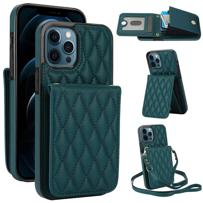 For iPhone 12 Pro Max YM015 Crossbody Rhombic Card Bag RFID Phone Case(Green) - iPhone 12 Pro Max Cases by buy2fix | Online Shopping UK | buy2fix