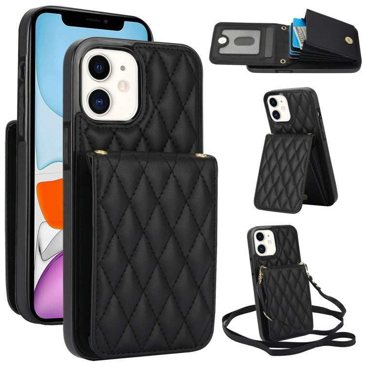 For iPhone 11 YM015 Crossbody Rhombic Card Bag RFID Phone Case(Black) - iPhone 11 Cases by buy2fix | Online Shopping UK | buy2fix