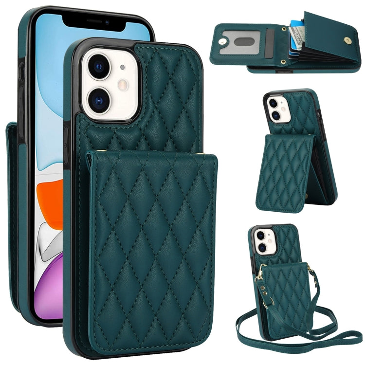 For iPhone 11 YM015 Crossbody Rhombic Card Bag RFID Phone Case(Green) - iPhone 11 Cases by buy2fix | Online Shopping UK | buy2fix