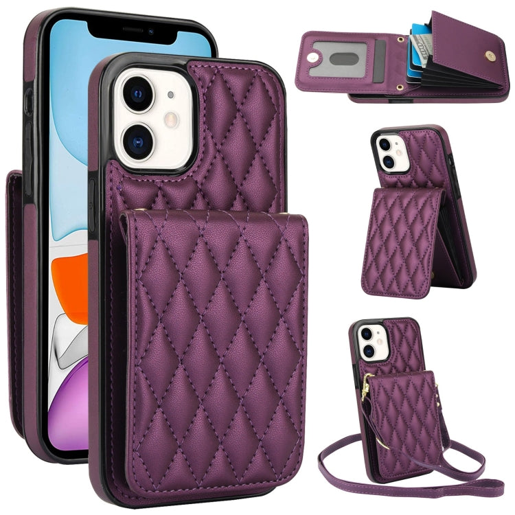 For iPhone 11 YM015 Crossbody Rhombic Card Bag RFID Phone Case(Dark Purple) - iPhone 11 Cases by buy2fix | Online Shopping UK | buy2fix