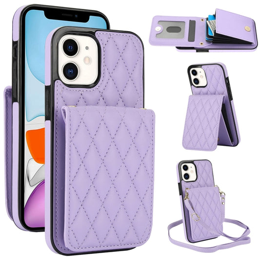 For iPhone 11 YM015 Crossbody Rhombic Card Bag RFID Phone Case(Light Purple) - iPhone 11 Cases by buy2fix | Online Shopping UK | buy2fix