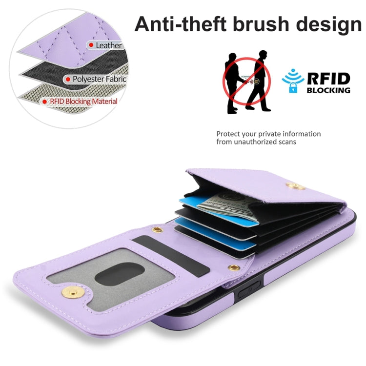 For iPhone 11 YM015 Crossbody Rhombic Card Bag RFID Phone Case(Light Purple) - iPhone 11 Cases by buy2fix | Online Shopping UK | buy2fix