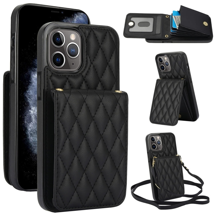 For iPhone 11 Pro YM015 Crossbody Rhombic Card Bag RFID Phone Case(Black) - iPhone 11 Pro Cases by buy2fix | Online Shopping UK | buy2fix