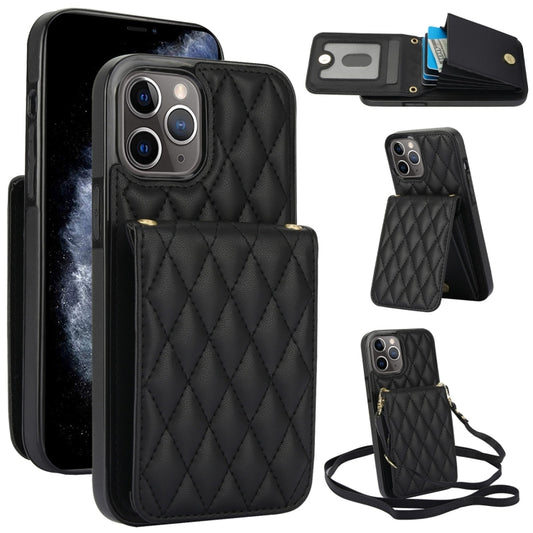 For iPhone 11 Pro YM015 Crossbody Rhombic Card Bag RFID Phone Case(Black) - iPhone 11 Pro Cases by buy2fix | Online Shopping UK | buy2fix