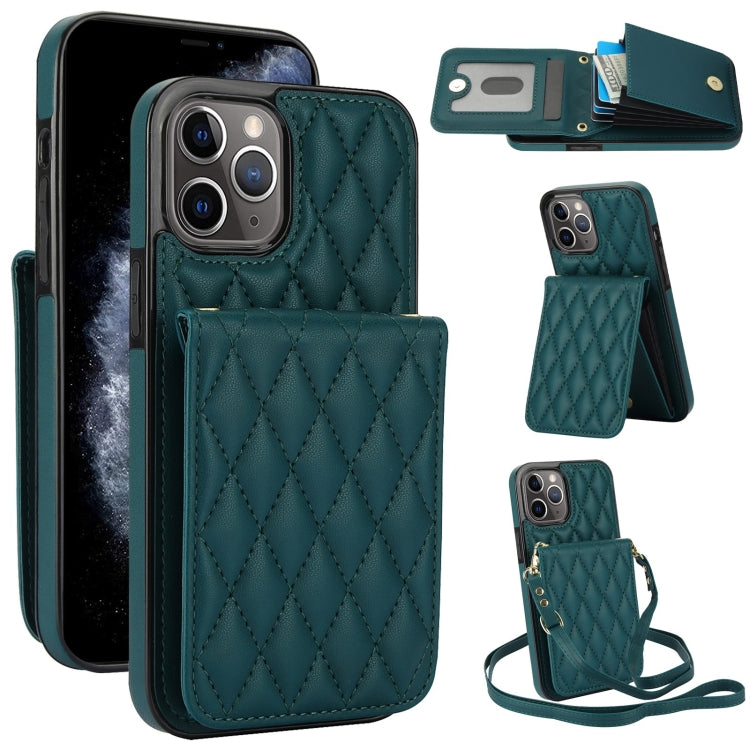 For iPhone 11 Pro YM015 Crossbody Rhombic Card Bag RFID Phone Case(Green) - iPhone 11 Pro Cases by buy2fix | Online Shopping UK | buy2fix