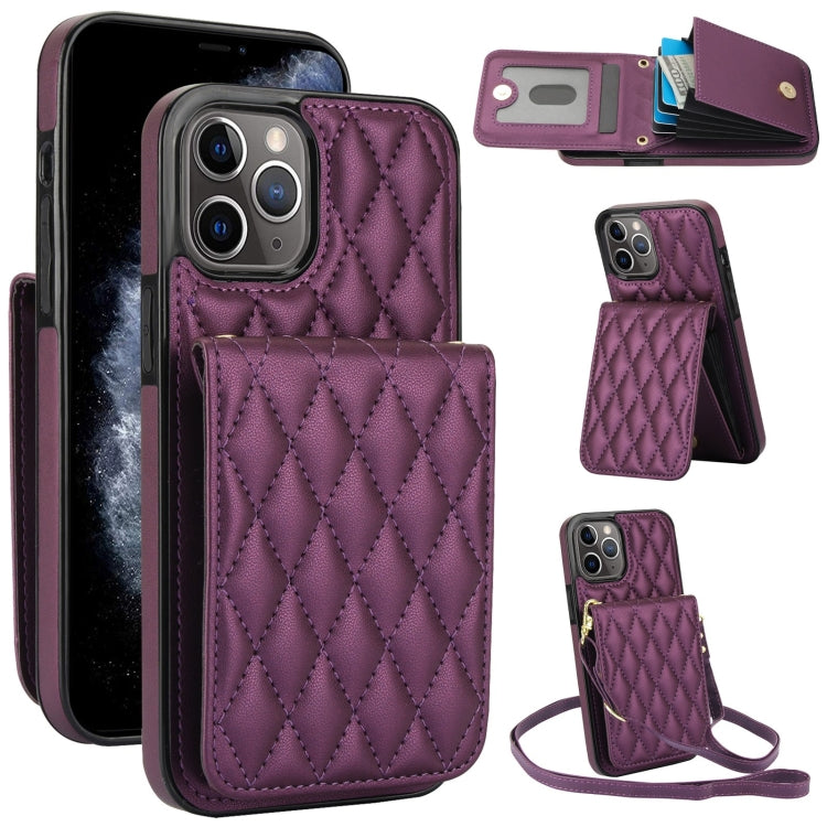 For iPhone 11 Pro YM015 Crossbody Rhombic Card Bag RFID Phone Case(Dark Purple) - iPhone 11 Pro Cases by buy2fix | Online Shopping UK | buy2fix