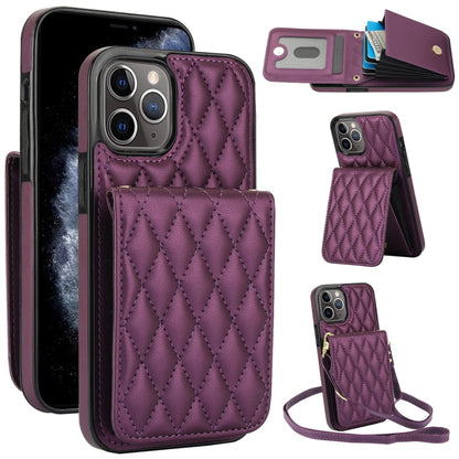 For iPhone 11 Pro YM015 Crossbody Rhombic Card Bag RFID Phone Case(Dark Purple) - iPhone 11 Pro Cases by buy2fix | Online Shopping UK | buy2fix