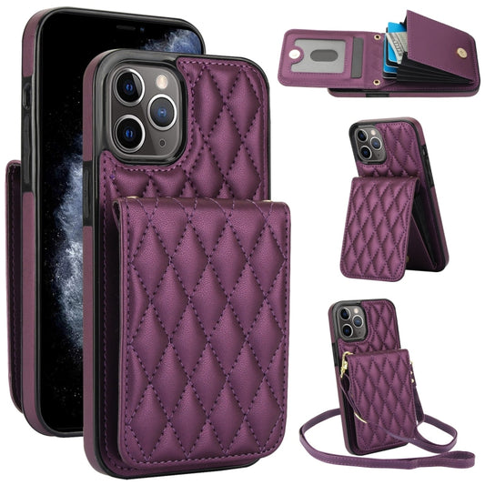 For iPhone 11 Pro YM015 Crossbody Rhombic Card Bag RFID Phone Case(Dark Purple) - iPhone 11 Pro Cases by buy2fix | Online Shopping UK | buy2fix
