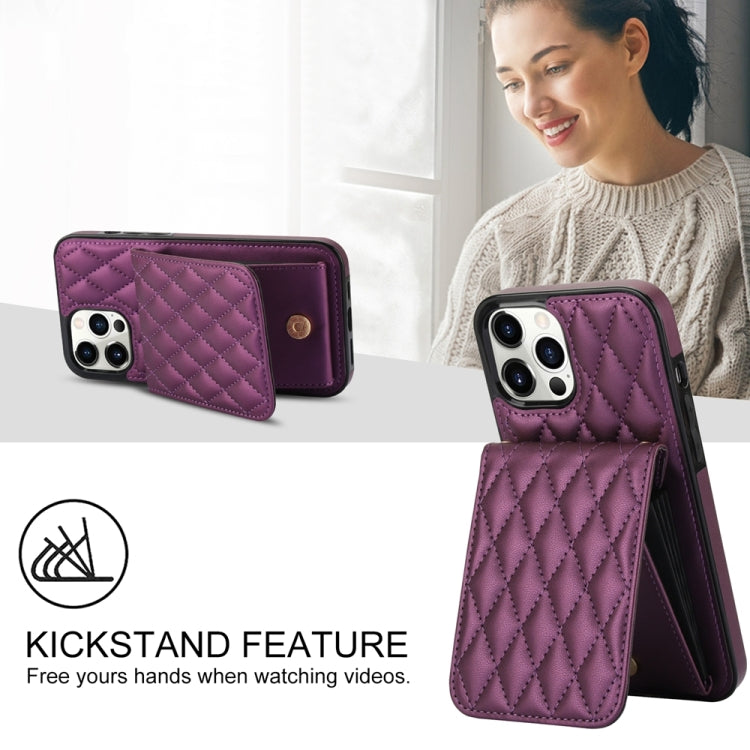 For iPhone 11 Pro YM015 Crossbody Rhombic Card Bag RFID Phone Case(Dark Purple) - iPhone 11 Pro Cases by buy2fix | Online Shopping UK | buy2fix