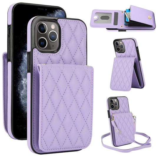 For iPhone 11 Pro YM015 Crossbody Rhombic Card Bag RFID Phone Case(Light Purple) - iPhone 11 Pro Cases by buy2fix | Online Shopping UK | buy2fix