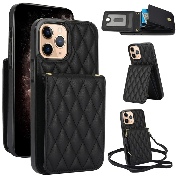 For iPhone 11 Pro Max YM015 Crossbody Rhombic Card Bag RFID Phone Case(Black) - iPhone 11 Pro Max Cases by buy2fix | Online Shopping UK | buy2fix