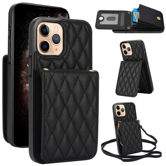 For iPhone 11 Pro Max YM015 Crossbody Rhombic Card Bag RFID Phone Case(Black) - iPhone 11 Pro Max Cases by buy2fix | Online Shopping UK | buy2fix