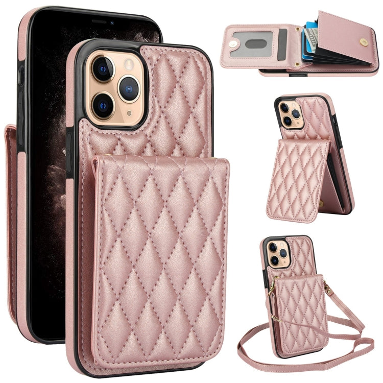 For iPhone 11 Pro Max YM015 Crossbody Rhombic Card Bag RFID Phone Case(Rose Gold) - iPhone 11 Pro Max Cases by buy2fix | Online Shopping UK | buy2fix