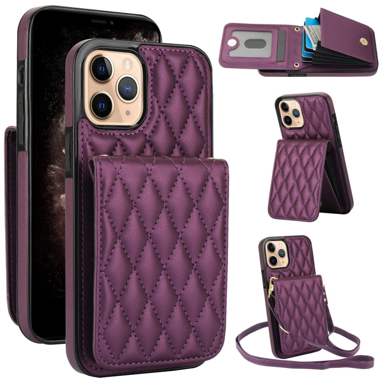 For iPhone 11 Pro Max YM015 Crossbody Rhombic Card Bag RFID Phone Case(Dark Purple) - iPhone 11 Pro Max Cases by buy2fix | Online Shopping UK | buy2fix