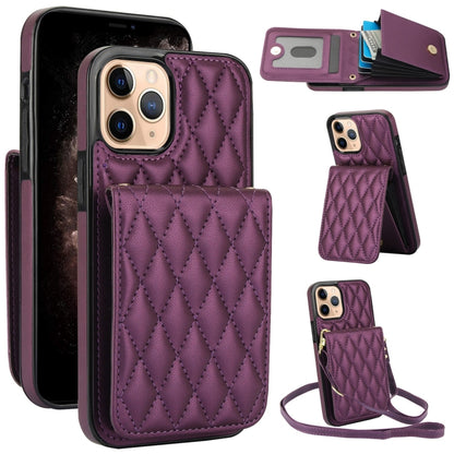 For iPhone 11 Pro Max YM015 Crossbody Rhombic Card Bag RFID Phone Case(Dark Purple) - iPhone 11 Pro Max Cases by buy2fix | Online Shopping UK | buy2fix