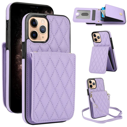 For iPhone 11 Pro Max YM015 Crossbody Rhombic Card Bag RFID Phone Case(Light Purple) - iPhone 11 Pro Max Cases by buy2fix | Online Shopping UK | buy2fix