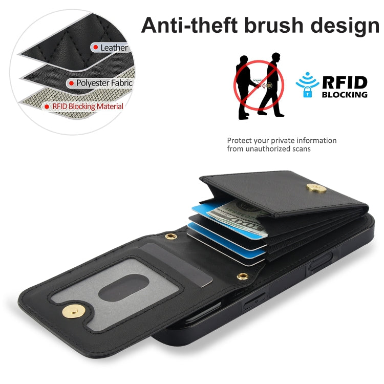 For iPhone 16 Pro Max YM015 Crossbody Rhombic Card Bag RFID Phone Case(Black) - iPhone 16 Pro Max Cases by buy2fix | Online Shopping UK | buy2fix