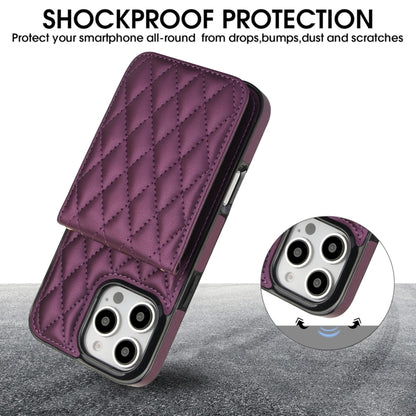 For iPhone 16 Pro Max YM015 Crossbody Rhombic Card Bag RFID Phone Case(Dark Purple) - iPhone 16 Pro Max Cases by buy2fix | Online Shopping UK | buy2fix