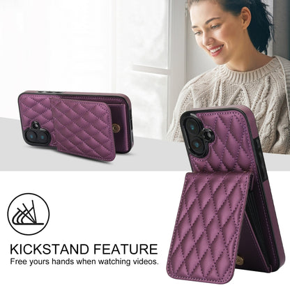 For iPhone 16 Plus YM015 Crossbody Rhombic Card Bag RFID Phone Case(Dark Purple) - iPhone 16 Plus Cases by buy2fix | Online Shopping UK | buy2fix