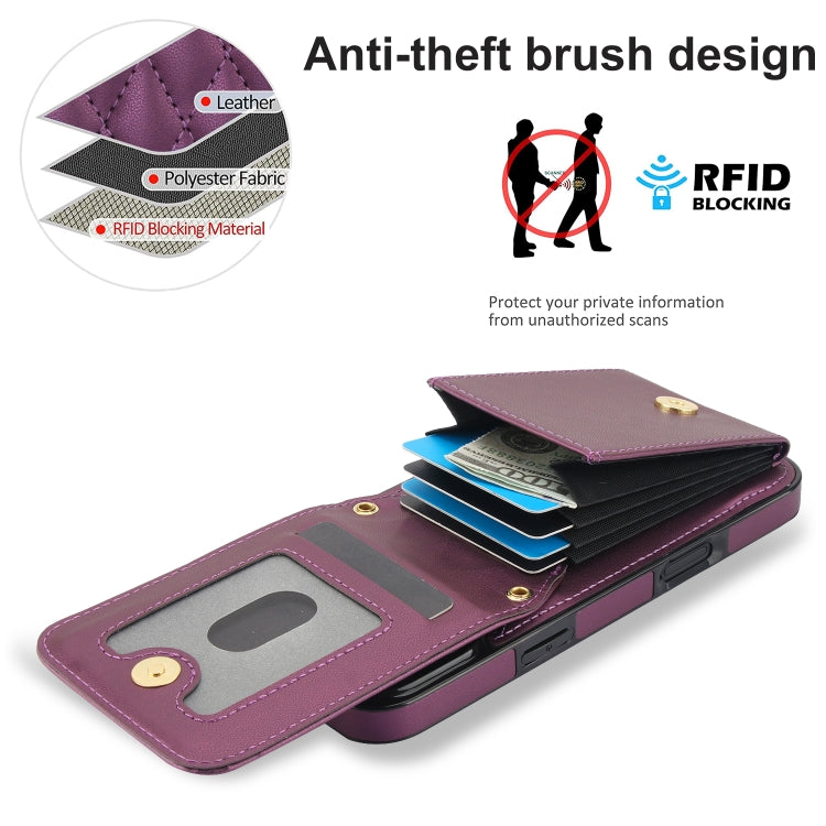 For iPhone 16 YM015 Crossbody Rhombic Card Bag RFID Phone Case(Dark Purple) - iPhone 16 Cases by buy2fix | Online Shopping UK | buy2fix