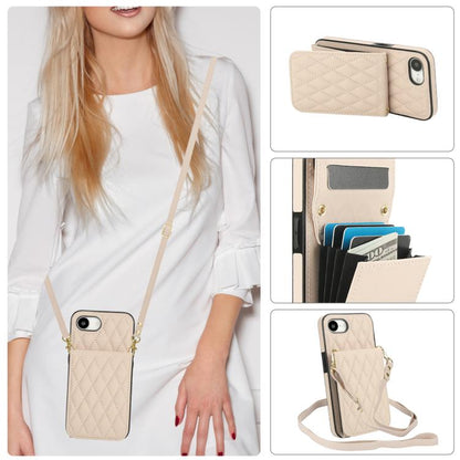 For iPhone 16e YM015 Crossbody Rhombic Card Bag RFID Phone Case(White) - iPhone 16e Cases by buy2fix | Online Shopping UK | buy2fix