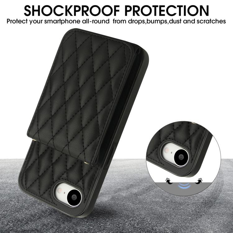 For iPhone 16e YM015 Crossbody Rhombic Card Bag RFID Phone Case(Black) - iPhone 16e Cases by buy2fix | Online Shopping UK | buy2fix