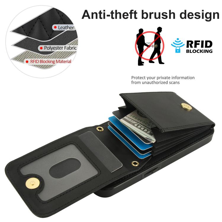 For iPhone 16e YM015 Crossbody Rhombic Card Bag RFID Phone Case(Black) - iPhone 16e Cases by buy2fix | Online Shopping UK | buy2fix