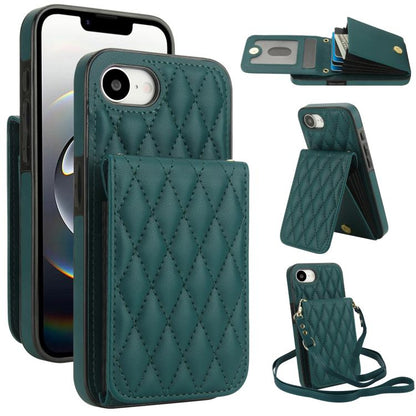 For iPhone 16e YM015 Crossbody Rhombic Card Bag RFID Phone Case(Green) - iPhone 16e Cases by buy2fix | Online Shopping UK | buy2fix
