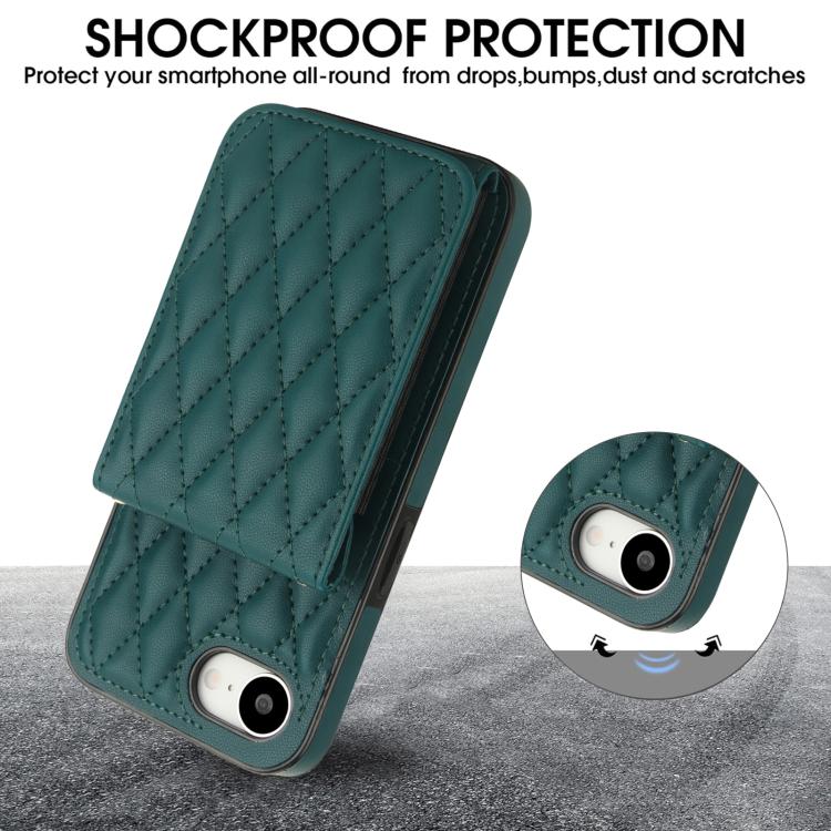 For iPhone 16e YM015 Crossbody Rhombic Card Bag RFID Phone Case(Green) - iPhone 16e Cases by buy2fix | Online Shopping UK | buy2fix