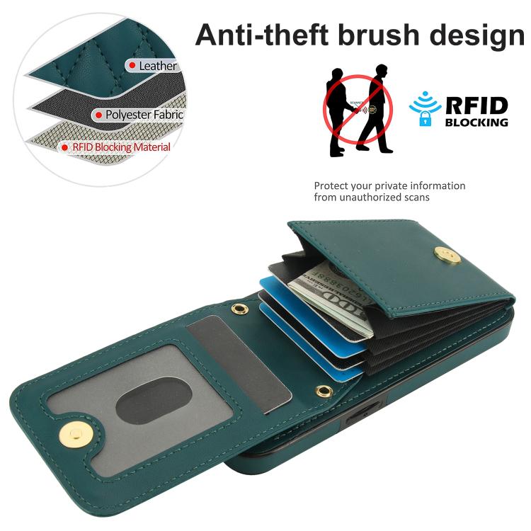 For iPhone 16e YM015 Crossbody Rhombic Card Bag RFID Phone Case(Green) - iPhone 16e Cases by buy2fix | Online Shopping UK | buy2fix