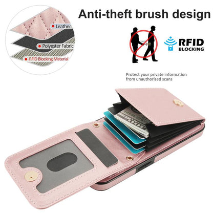 For iPhone 16e YM015 Crossbody Rhombic Card Bag RFID Phone Case(Rose Gold) - iPhone 16e Cases by buy2fix | Online Shopping UK | buy2fix