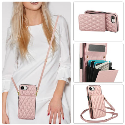 For iPhone 16e YM015 Crossbody Rhombic Card Bag RFID Phone Case(Rose Gold) - iPhone 16e Cases by buy2fix | Online Shopping UK | buy2fix