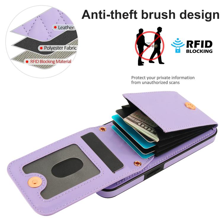 For iPhone 16e YM015 Crossbody Rhombic Card Bag RFID Phone Case(Light Purple) - iPhone 16e Cases by buy2fix | Online Shopping UK | buy2fix