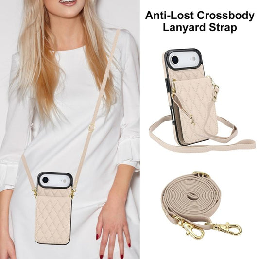 For iPhone Air YM015 Crossbody Rhombic Card Bag RFID Phone Case(White) - iPhone Air Cases by buy2fix | Online Shopping UK | buy2fix