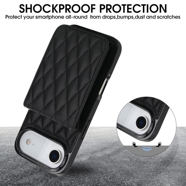 For iPhone Air YM015 Crossbody Rhombic Card Bag RFID Phone Case(Black) - iPhone Air Cases by buy2fix | Online Shopping UK | buy2fix