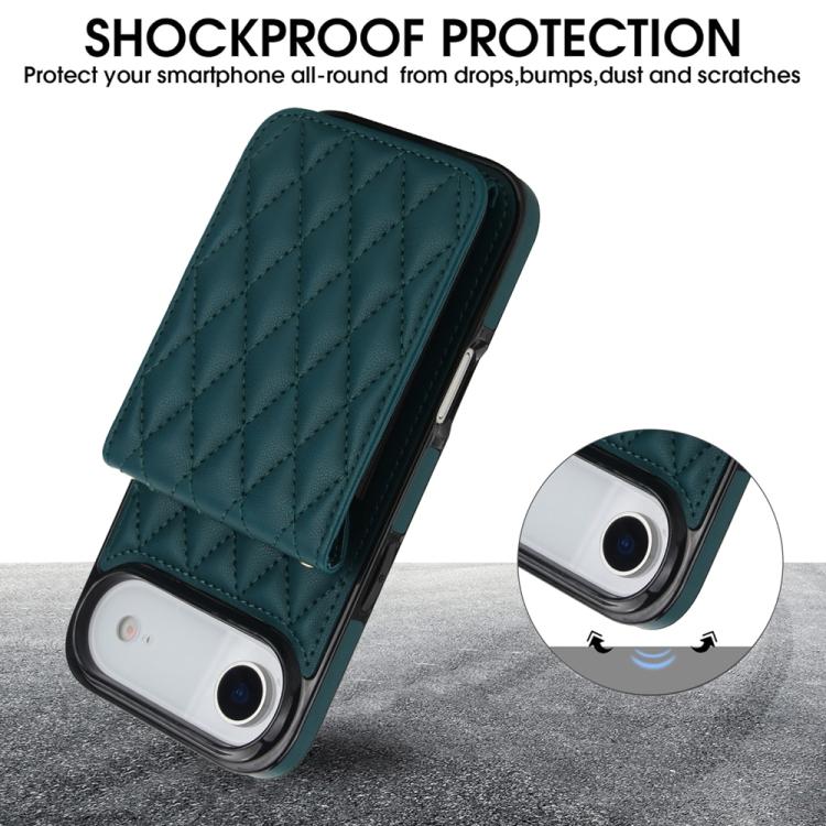 For iPhone Air YM015 Crossbody Rhombic Card Bag RFID Phone Case(Green) - iPhone Air Cases by buy2fix | Online Shopping UK | buy2fix