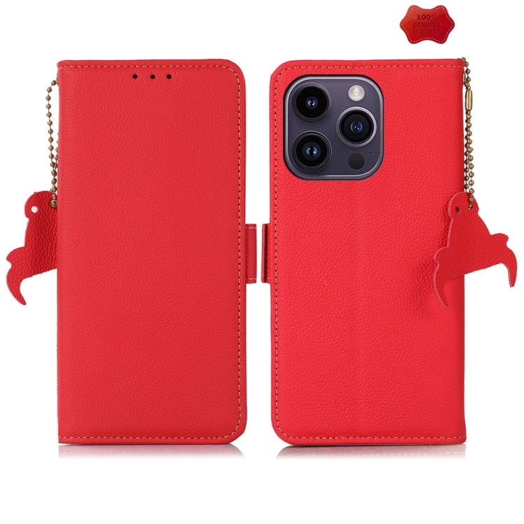 For iPhone 16 Pro Side-Magnetic TJ Genuine Leather RFID Phone Case(Red) - iPhone 16 Pro Cases by buy2fix | Online Shopping UK | buy2fix