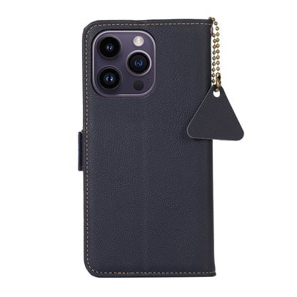 For iPhone 16 Pro Side-Magnetic TJ Genuine Leather RFID Phone Case(Blue) - iPhone 16 Pro Cases by buy2fix | Online Shopping UK | buy2fix