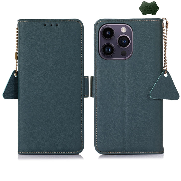 For iPhone 16 Pro Side-Magnetic TJ Genuine Leather RFID Phone Case(Green) - iPhone 16 Pro Cases by buy2fix | Online Shopping UK | buy2fix