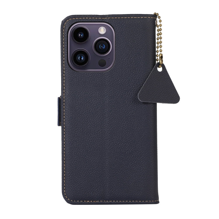 For iPhone 16 Pro Max Side-Magnetic TJ Genuine Leather RFID Phone Case(Blue) - iPhone 16 Pro Max Cases by buy2fix | Online Shopping UK | buy2fix