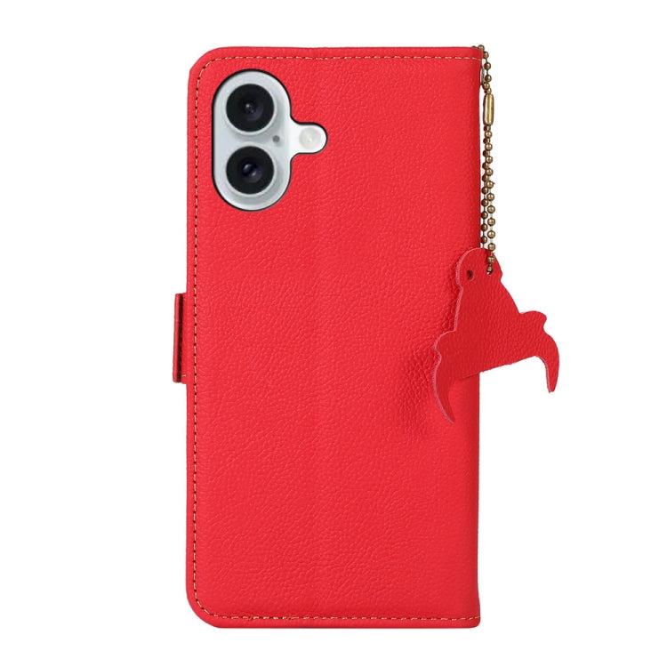 For iPhone 16 Side-Magnetic TJ Genuine Leather RFID Phone Case(Red) - iPhone 16 Cases by buy2fix | Online Shopping UK | buy2fix