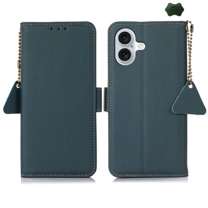 For iPhone 16 Side-Magnetic TJ Genuine Leather RFID Phone Case(Green) - iPhone 16 Cases by buy2fix | Online Shopping UK | buy2fix