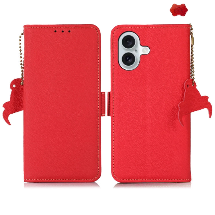 For iPhone 16 Plus Side-Magnetic TJ Genuine Leather RFID Phone Case(Red) - iPhone 16 Plus Cases by buy2fix | Online Shopping UK | buy2fix